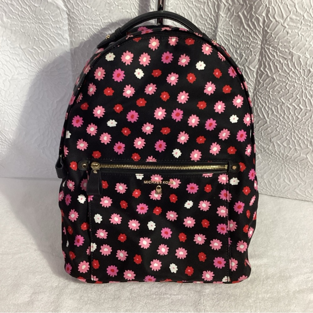 Michael Kors KELSEY Black with Pink Floral Large Nylon Backpack EUC - Picture 15 of 15